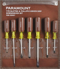 Paramount - 7 Piece Phillips & Slotted Screwdriver Set - Bit Sizes: Philips #0 to #4 - Apex Tool & Supply