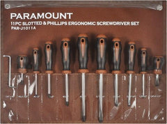 Paramount - 11 Piece Slotted, Phillips, Cabinet & Offset Screwdriver Set - Bit Sizes: Philips #0 to #3 - Apex Tool & Supply