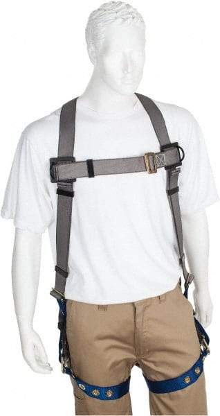PRO-SAFE - 350 Lb Capacity, Size XXL, Full Body Premium Tongue Buckle Safety Harness - Polyester, Tongue Buckle Leg Strap, Pass-Thru Chest Strap, Gray/Blue - Apex Tool & Supply