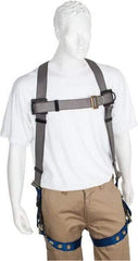 PRO-SAFE - 350 Lb Capacity, Size XXL, Full Body Premium Tongue Buckle Safety Harness - Polyester, Tongue Buckle Leg Strap, Pass-Thru Chest Strap, Gray/Blue - Apex Tool & Supply