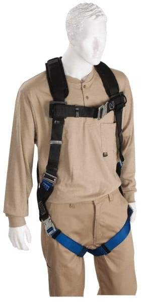 PRO-SAFE - 350 Lb Capacity, Size Universal, Full Body Padded Quick Connect Safety Harness - Polyester, Quick Connect Leg Strap, Quick Connect Chest Strap, Black/Blue - Apex Tool & Supply