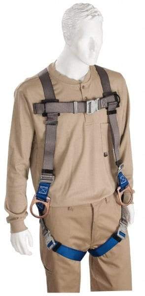 PRO-SAFE - 350 Lb Capacity, Size XXL, Full Body Quick Connect Back D-Ring Safety Harness - Polyester, Side D-Ring, Quick Connect Leg Strap, Quick Connect Chest Strap, Gray/Blue - Apex Tool & Supply
