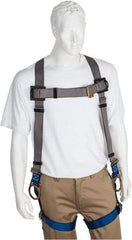 PRO-SAFE - 350 Lb Capacity, Size XXL, Full Body Back D-Ring Safety Harness - Polyester, Side D-Ring, Pass-Thru Leg Strap, Pass-Thru Chest Strap, Gray/Blue - Apex Tool & Supply