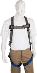 PRO-SAFE - 350 Lb Capacity, Size Universal, Full Body Premium Quick Connect Safety Harness - Polyester, Pass-Thru Leg Strap, Pass-Thru Chest Strap, Gray/Blue - Apex Tool & Supply
