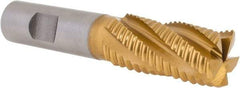 Hertel - 7/8" Diam, Coarse Pitch, 1-7/8" LOC, 5 Flute Cobalt Roughing Square End Mill - TiN Finish, 4-1/8" OAL, 3/4" Shank Diam, Single End, Centercutting, 30° Helix - Apex Tool & Supply