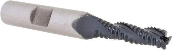 Hertel - 1/4" Diam, Coarse Pitch, 7/8" LOC, 3 Flute Cobalt Roughing Square End Mill - TiAlN Finish, 2-11/16" OAL, 3/8" Shank Diam, Single End, 30° Helix - Apex Tool & Supply