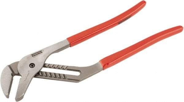 Proto - 16" OAL, 4-13/64" Max Capacity, 1-15/16" Jaw Length x 33/64" Jaw Width, 11 Position Gooseneck Tongue & Groove Pliers - Serrated Straight Jaws, Standard Head, Vinyl Handles - Apex Tool & Supply