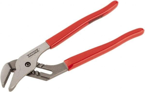 Proto - 10" OAL, 1-3/4" Max Capacity, 1-5/32" Jaw Length x 27/64" Jaw Width, 6 Position Gooseneck Tongue & Groove Pliers - Serrated Straight Jaws, Standard Head, Vinyl Handles - Apex Tool & Supply