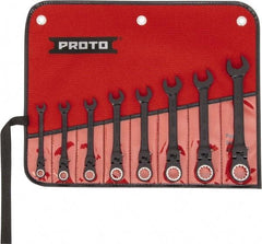 Proto - 8 Piece, 5/16" to 3/4", 12 Point Ratcheting Flex-Head Spline Wrench Set - Inch Measurement Standard, Black/Chrome Finish, Comes in Nylon Roll - Apex Tool & Supply