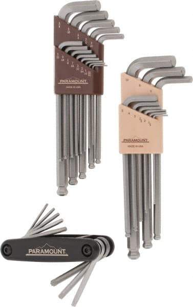 Paramount - 30 Piece L-Wrench/Fold-Up Combo Hex Key Set - Hex Range 0.05 to 3/8", Steel - Apex Tool & Supply