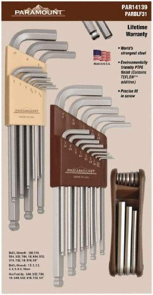 Paramount - 31 Piece L-Wrench/Fold-Up Combo Hex Key Set - Hex Range 0.05 to 3/8", Steel - Apex Tool & Supply