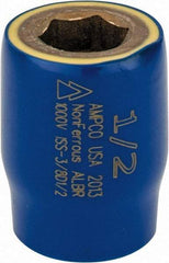 Ampco - 1/2", 3/8" Drive, Standard Hand Socket - 6 Points, 1-1/2" OAL, Aluminum Bronze - Apex Tool & Supply