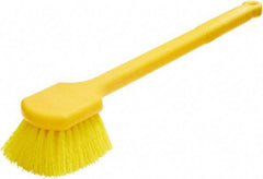 Rubbermaid - 2" Bristle Length, Synthetic Utility Scrub Brush - 20" OAL, Long Handle, Yellow, Plastic Block - Apex Tool & Supply