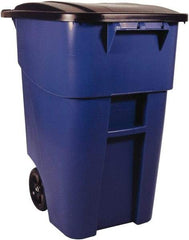 Rubbermaid - 50 Gal Blue Square Trash Can - Polyethylene, 36-1/2" High x 28-1/2" Long x 23.38" Wide - Apex Tool & Supply