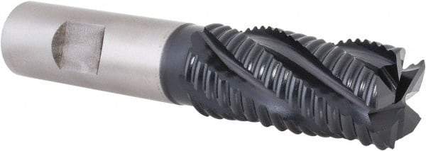 Hertel - 7/8" Diam, Coarse Pitch, 1-7/8" LOC, 5 Flute Cobalt Roughing Square End Mill - TiAlN Finish, 4-1/8" OAL, 3/4" Shank Diam, Single End, Centercutting, 30° Helix - Apex Tool & Supply