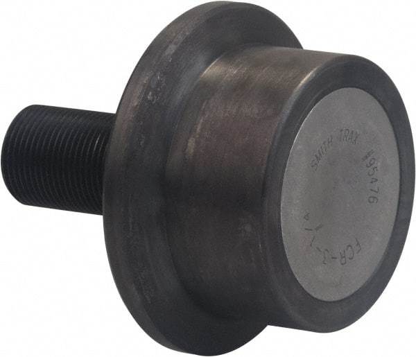 Accurate Bushing - 85mm Roller Diam x 52mm Width, 30mm Stud Diam x 69.5mm Length, Flanged Load Roller - Carbon Steel, 40mm Thread Length, M30 x 3.5 Thread, 121.5mm OAL, 63,600 N Dynamic Cap, 89,900 N Static Cap - Apex Tool & Supply