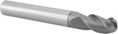 Accupro - 1/2" Diam, 1" LOC, 3 Flute Solid Carbide Ball End Mill - nACRo Finish, Single End, 4" OAL, 1/2" Shank Diam, Spiral Flute - Apex Tool & Supply