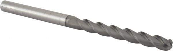 Accupro - 3/8" Diam, 3" LOC, 3 Flute Solid Carbide Ball End Mill - nACRo Finish, Single End, 6" OAL, 3/8" Shank Diam, Spiral Flute - Apex Tool & Supply