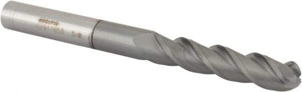 Accupro - 3/8" Diam, 1-3/4" LOC, 3 Flute Solid Carbide Ball End Mill - nACRo Finish, Single End, 4" OAL, 3/8" Shank Diam, Spiral Flute - Apex Tool & Supply