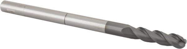 Accupro - 3/8" Diam, 1-1/2" LOC, 3 Flute Solid Carbide Ball End Mill - nACRo Finish, Single End, 6" OAL, 3/8" Shank Diam, Spiral Flute - Apex Tool & Supply
