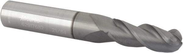 Accupro - 21/64" Diam, 7/8" LOC, 3 Flute Solid Carbide Ball End Mill - nACRo Finish, Single End, 2-1/2" OAL, 3/8" Shank Diam, Spiral Flute - Apex Tool & Supply
