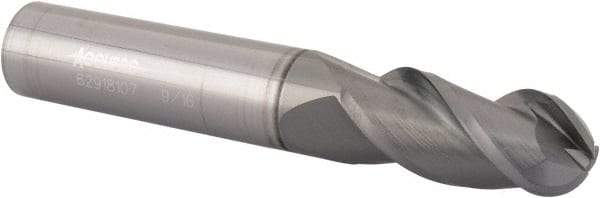 Accupro - 9/16" Diam, 1-1/4" LOC, 3 Flute Solid Carbide Ball End Mill - nACRo Finish, Single End, 3-1/2" OAL, 9/16" Shank Diam, Spiral Flute - Apex Tool & Supply
