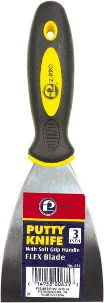 Premier Paint Roller - 3" Wide Spring Blade Steel Putty Knife - Stiff, Soft Grip Plastic Handle, 8.343" OAL - Apex Tool & Supply
