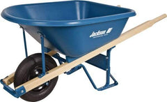Jackson Professional Tools - 5.75 Cu Ft Capacity Wheelbarrow with 16" Pneumatic Wheel - Wood Handle, 59-1/4" Long x 29-1/2" Wide x 27-1/4" High, Blue - Apex Tool & Supply