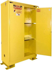 Securall Cabinets - 2 Door, 1 Shelf, Yellow Steel Standard Safety Cabinet for Flammable and Combustible Liquids - 50" High x 43" Wide x 18" Deep, Self Closing Door, 3 Point Key Lock, 30 Gal Capacity - Apex Tool & Supply