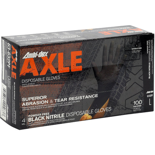 ‎63-632PF/M Disposable Gloves - Ambi-Dex Axle Disposable Nitrile - 4 mil Black - Powder Free - Text Grip - Exact Industrial Supply