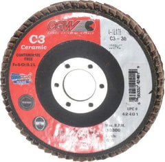 Camel Grinding Wheels - 36 Grit, 4-1/2" Disc Diam, 7/8" Center Hole, Ceramic Flap Disc - 13,300 Max RPM, Polyester Backing, Arbor Attaching System, Coated - Apex Tool & Supply