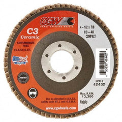 Camel Grinding Wheels - 80 Grit, 5" Disc Diam, 5/8-11 Center Hole, Ceramic Flap Disc - 12,200 Max RPM, Polyester Backing, Arbor Attaching System, Coated - Apex Tool & Supply