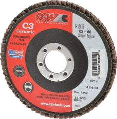 Camel Grinding Wheels - 60 Grit, 4-1/2" Disc Diam, 7/8" Center Hole, Ceramic Flap Disc - 13,300 Max RPM, Polyester Backing, Arbor Attaching System, Coated - Apex Tool & Supply