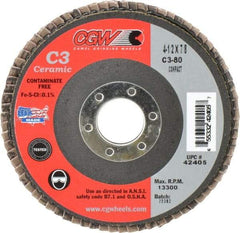 Camel Grinding Wheels - 80 Grit, 4-1/2" Disc Diam, 7/8" Center Hole, Ceramic Flap Disc - 13,300 Max RPM, Polyester Backing, Arbor Attaching System, Coated - Apex Tool & Supply