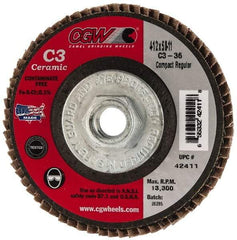 Camel Grinding Wheels - 36 Grit, 4-1/2" Disc Diam, 5/8-11 Center Hole, Ceramic Flap Disc - 13,300 Max RPM, Polyester Backing, Arbor Attaching System, Coated - Apex Tool & Supply