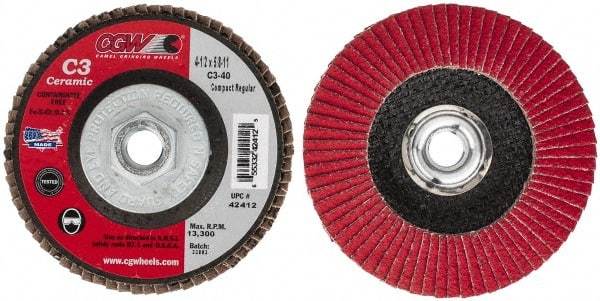 Camel Grinding Wheels - 40 Grit, 4-1/2" Disc Diam, 5/8-11 Center Hole, Ceramic Flap Disc - 13,300 Max RPM, Polyester Backing, Arbor Attaching System, Coated - Apex Tool & Supply