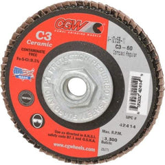 Camel Grinding Wheels - 60 Grit, 4-1/2" Disc Diam, 5/8-11 Center Hole, Ceramic Flap Disc - 13,300 Max RPM, Polyester Backing, Arbor Attaching System, Coated - Apex Tool & Supply