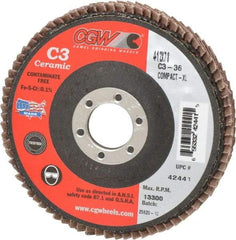 Camel Grinding Wheels - 36 Grit, 4-1/2" Disc Diam, 7/8" Center Hole, Ceramic Flap Disc - 13,300 Max RPM, Polyester Backing, Arbor Attaching System, Coated - Apex Tool & Supply