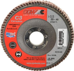 Camel Grinding Wheels - 40 Grit, 4-1/2" Disc Diam, 7/8" Center Hole, Ceramic Flap Disc - 13,300 Max RPM, Polyester Backing, Arbor Attaching System, Coated - Apex Tool & Supply