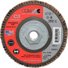 Camel Grinding Wheels - 36 Grit, 4-1/2" Disc Diam, 5/8-11 Center Hole, Ceramic Flap Disc - 13,300 Max RPM, Polyester Backing, Arbor Attaching System, Coated - Apex Tool & Supply