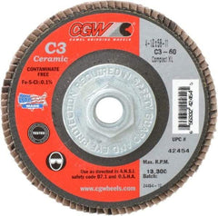 Camel Grinding Wheels - 60 Grit, 4-1/2" Disc Diam, 5/8-11 Center Hole, Ceramic Flap Disc - 13,300 Max RPM, Polyester Backing, Arbor Attaching System, Coated - Apex Tool & Supply