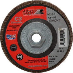 Camel Grinding Wheels - 80 Grit, 4-1/2" Disc Diam, 5/8-11 Center Hole, Ceramic Flap Disc - 13,300 Max RPM, Polyester Backing, Arbor Attaching System, Coated - Apex Tool & Supply