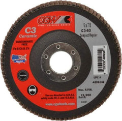 Camel Grinding Wheels - 60 Grit, 5" Disc Diam, 7/8" Center Hole, Ceramic Flap Disc - 12,200 Max RPM, Polyester Backing, Arbor Attaching System, Coated - Apex Tool & Supply
