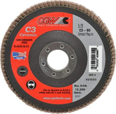 Camel Grinding Wheels - 80 Grit, 5" Disc Diam, 7/8" Center Hole, Ceramic Flap Disc - 12,200 Max RPM, Polyester Backing, Arbor Attaching System, Coated - Apex Tool & Supply