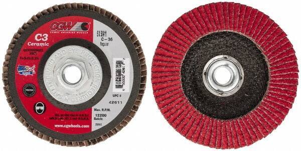Camel Grinding Wheels - 36 Grit, 5" Disc Diam, 5/8-11 Center Hole, Ceramic Flap Disc - 12,200 Max RPM, Polyester Backing, Arbor Attaching System, Coated - Apex Tool & Supply