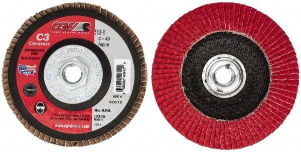 Camel Grinding Wheels - 40 Grit, 5" Disc Diam, 5/8-11 Center Hole, Ceramic Flap Disc - 12,200 Max RPM, Polyester Backing, Arbor Attaching System, Coated - Apex Tool & Supply