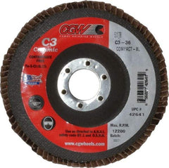 Camel Grinding Wheels - 36 Grit, 5" Disc Diam, 7/8" Center Hole, Ceramic Flap Disc - 12,200 Max RPM, Polyester Backing, Arbor Attaching System, Coated - Apex Tool & Supply