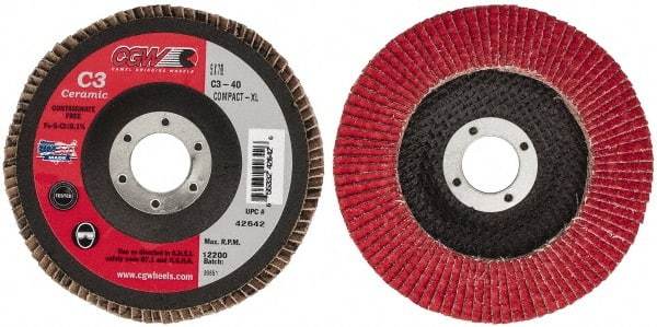 Camel Grinding Wheels - 40 Grit, 5" Disc Diam, 7/8" Center Hole, Ceramic Flap Disc - 12,200 Max RPM, Polyester Backing, Arbor Attaching System, Coated - Apex Tool & Supply