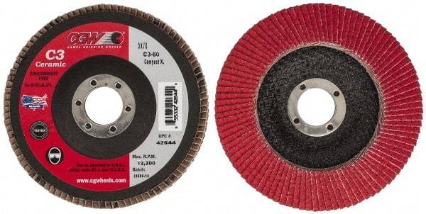 Camel Grinding Wheels - 60 Grit, 5" Disc Diam, 7/8" Center Hole, Ceramic Flap Disc - 12,200 Max RPM, Polyester Backing, Arbor Attaching System, Coated - Apex Tool & Supply