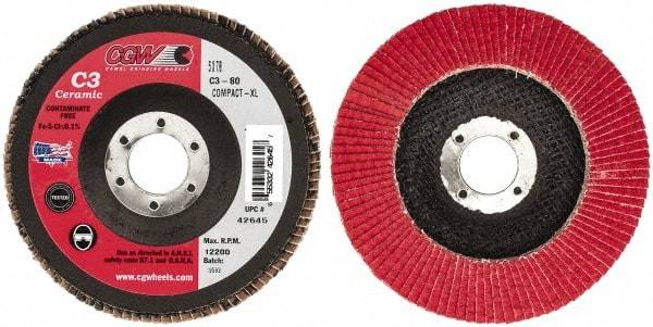 Camel Grinding Wheels - 80 Grit, 5" Disc Diam, 7/8" Center Hole, Ceramic Flap Disc - 12,200 Max RPM, Polyester Backing, Arbor Attaching System, Coated - Apex Tool & Supply